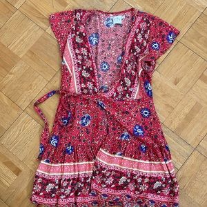 Princess polly red floral wrap dress